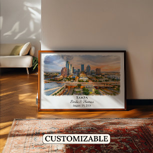 Poster Cartaz de Tampa Flórida, Aquarela, Personalizado