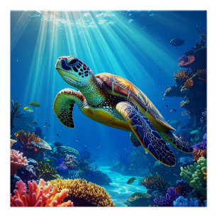 Pôster Cartaz de Tartaruga Marinha Serenidade Oceânica