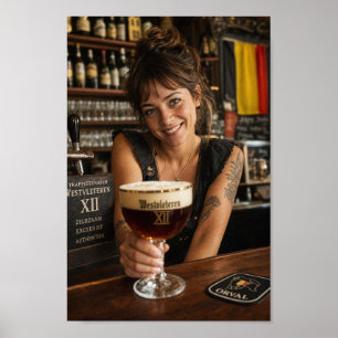Poster Cartaz de Taverna Belga com Barmaid Tatuada