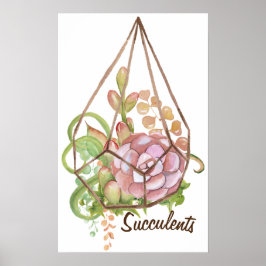 Pôster Cartaz de Terrário de Suculentas em Aquarela