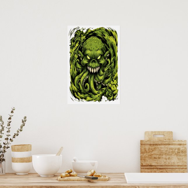 Poster Cartaz de Terror do Monstro Tentáculo Verde Sinist (Cozinha)