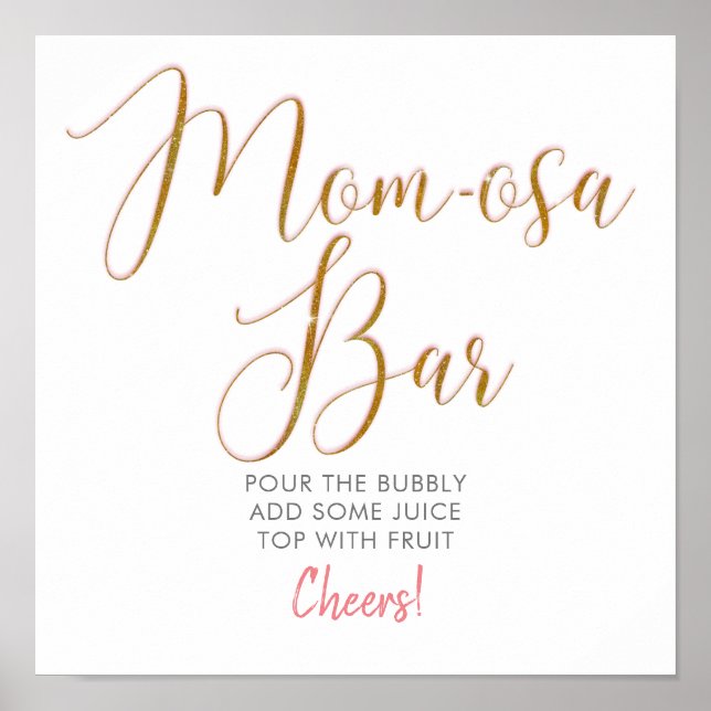 Poster Cartaz de texto em script dourado glitter Mom-osa  (Frente)