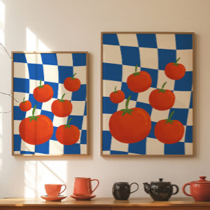 Poster Cartaz de Tomate Xadrez Azul