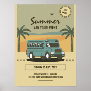 Poster Cartaz de tour de verão retrô, Acampamento de verã