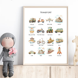 Poster Cartaz de Transporte – Aprenda Nomes de Veículos