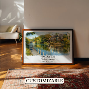 Poster Cartaz de Traverse City Michigan, Aquarela, Person