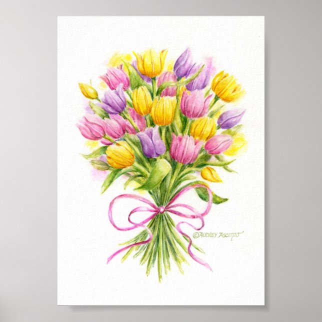Pôster Cartaz de Tulipa Buquê Brilhante e Lindo (Frente)