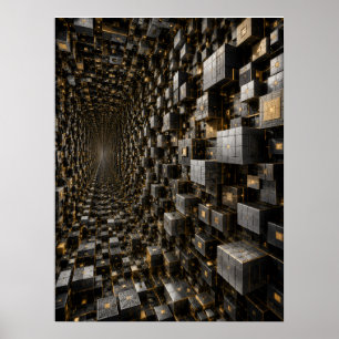 Poster Cartaz de túnel de cubo preto futurista infinito 