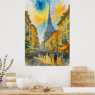 Poster Cartaz de Turim Itália em Aquarela – Mole Antonell