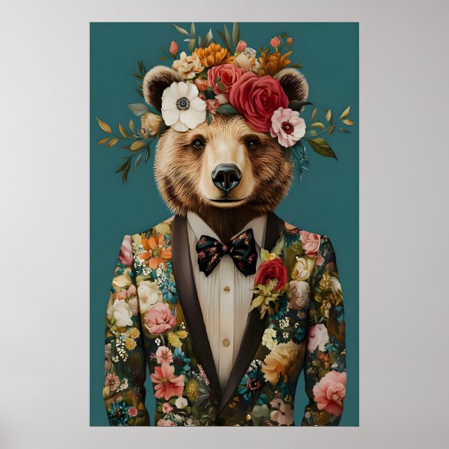 Poster Cartaz de Urso de Terno, Retrato de Urso, Óleo de  (Frente)