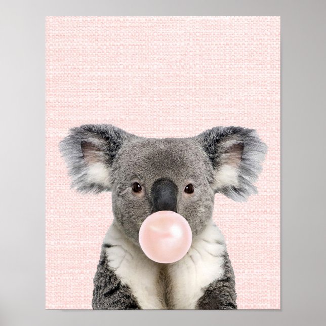 POSTER CARTAZ DE URSO KOALA SOPRANDO CHICLETE ROSA (Frente)
