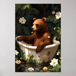 Poster Cartaz de Urso na Banheira, Cartaz de Animal Engra