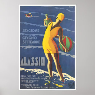 Poster Cartaz de Viagem Alassio Itália Esportes Casa