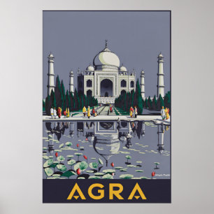 Poster Cartaz de Viagem Antigo Agra Índia Turismo Taj Mah