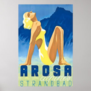 Poster Cartaz de Viagem Antigo Arosa Graubünden Suíça