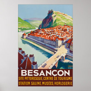 Poster Cartaz de Viagem Antigo Besancon França Cidadela