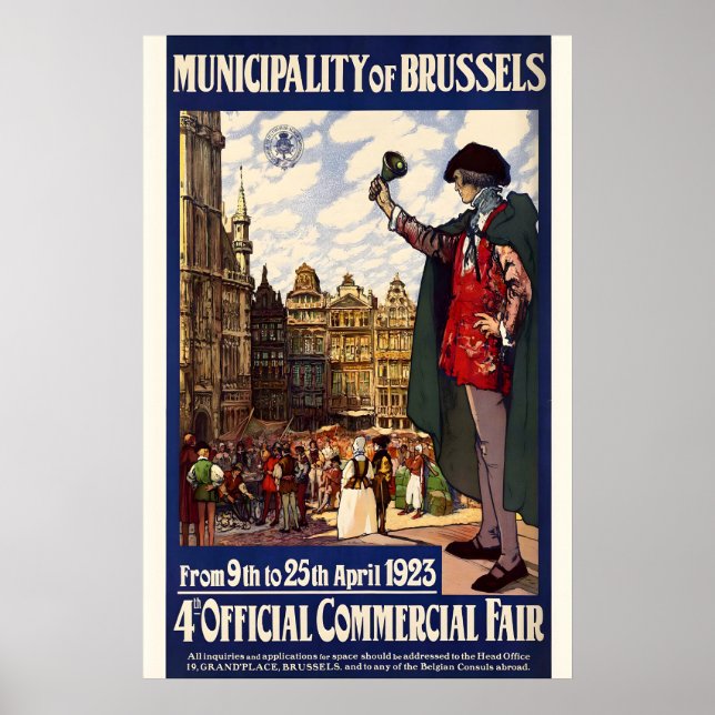 Poster Cartaz de Viagem Antigo Bruxelas Bélgica (Frente)