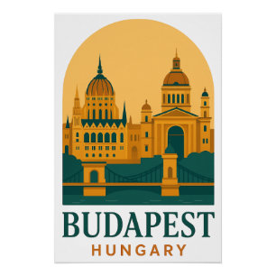 Pôster Cartaz de Viagem Antigo Budapeste Hungria – Retro 