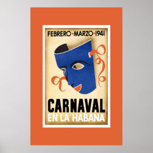 Pôster Cartaz de Viagem Antigo Carnaval Cuba Em Havana