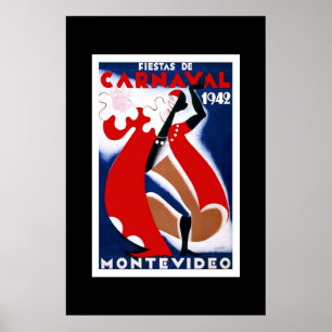 Pôster Cartaz de Viagem Antigo Carnaval Uruguai