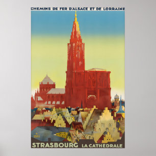 Poster Cartaz de Viagem Antigo Catedral de Estrasburgo Fr