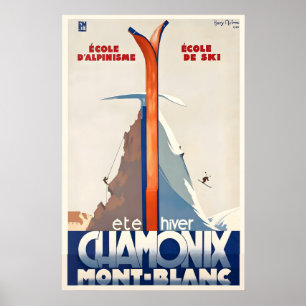 Poster Cartaz de Viagem Antigo Chamonix Mont Blanc França