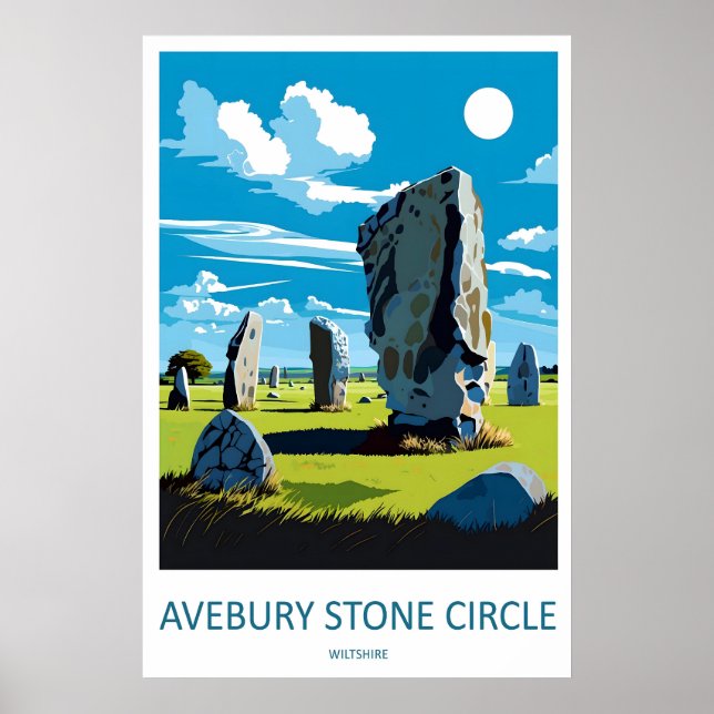 Poster Cartaz de Viagem Antigo Círculo de Pedras de Avebu (Frente)