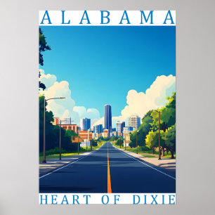 Poster Cartaz de Viagem Antigo "Coração de Dixie" do Alab