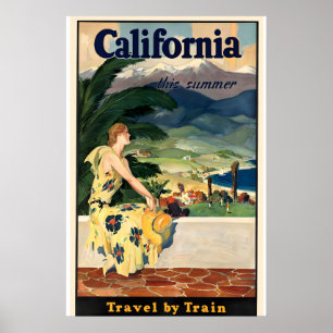 Poster Cartaz de Viagem Antigo da Califórnia Estados Unid