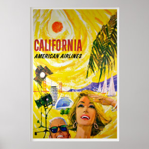 Poster Cartaz de Viagem Antigo da Califórnia Estados Unid