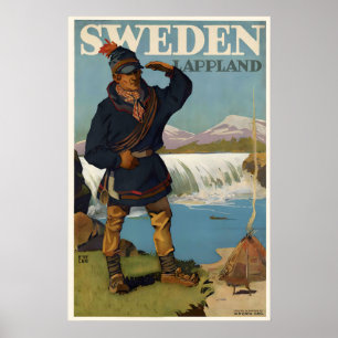 Poster Cartaz de Viagem Antigo da Lapônia Suécia