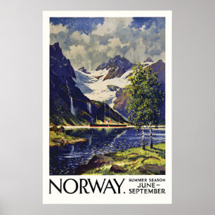 Poster Cartaz de Viagem Antigo da Noruega Fiorde Escandin