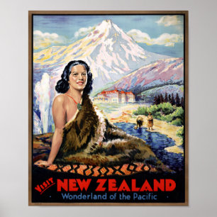 Pôster Cartaz de Viagem Antigo da Nova Zelândia Restaurad