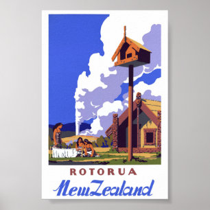 Poster Cartaz de Viagem Antigo da Nova Zelândia Restaurad