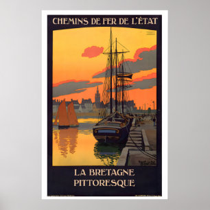 Poster Cartaz de Viagem Antigo da Pitoresca Bretanha Fran