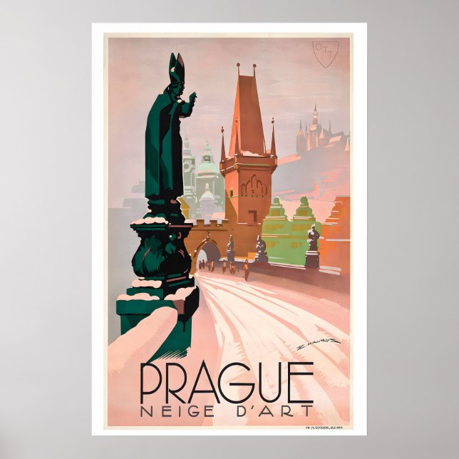 Poster Cartaz de Viagem Antigo da Praga República Tcheca (Frente)