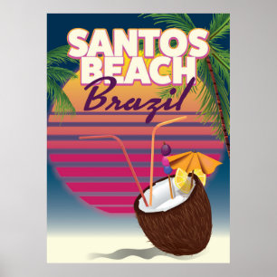 Pôster cartaz de viagem antigo da praia de Santos Brasil