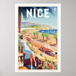 Poster Cartaz de Viagem Antigo da Riviera Francesa Nice F
