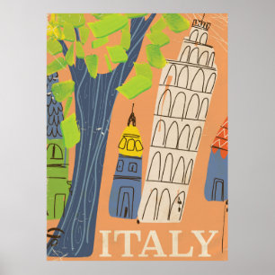 Pôster Cartaz de viagem antigo da torre inclinada de Pisa