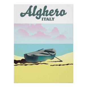 Pôster Cartaz de viagem antigo de Alghero Itália