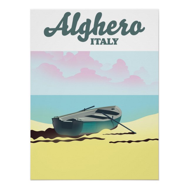 Pôster Cartaz de viagem antigo de Alghero Itália (Frente)