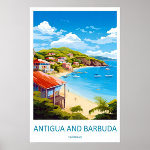 Poster Cartaz de Viagem Antigo de Antigua e Barbuda Esqui