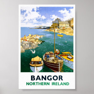 Poster Cartaz de Viagem Antigo de Bangor Irlanda Restaura
