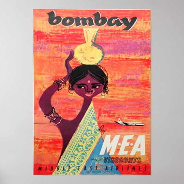 Pôster Cartaz de Viagem Antigo de Bombaim (Frente)