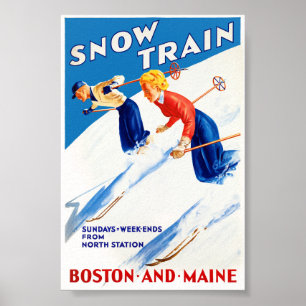 Poster Cartaz de Viagem Antigo de Boston Maine Restaurado
