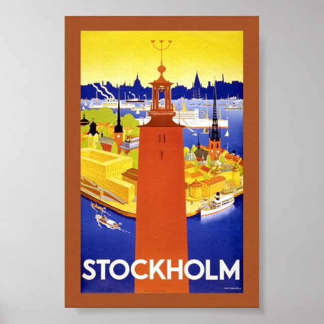 Poster Cartaz de Viagem Antigo de Estocolmo Restaurado (Frente)