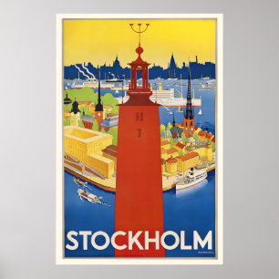 Poster Cartaz de Viagem Antigo de Estocolmo Suécia