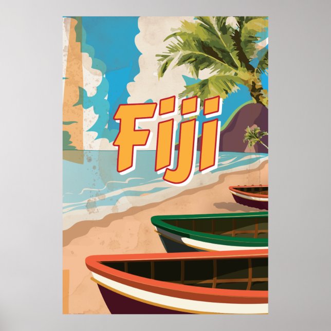 Poster Cartaz de viagem antigo de Fiji (Frente)