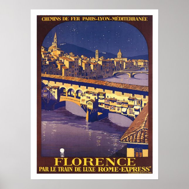 Poster Cartaz de viagem antigo de Florença, Itália (Frente)