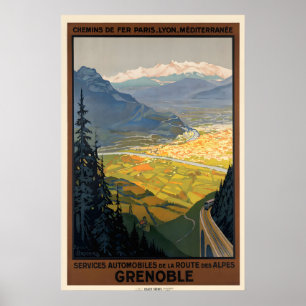 Poster Cartaz de Viagem Antigo de Grenoble França